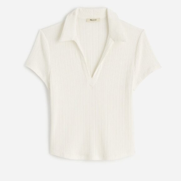 Madewell Ribbed V-Neck Polo Tee – Lighthouse – Size Medium - Picture 1 of 7